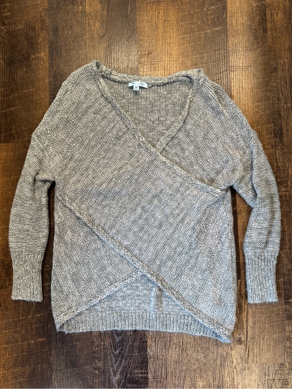 She + Sky Grey front wrap Sweater